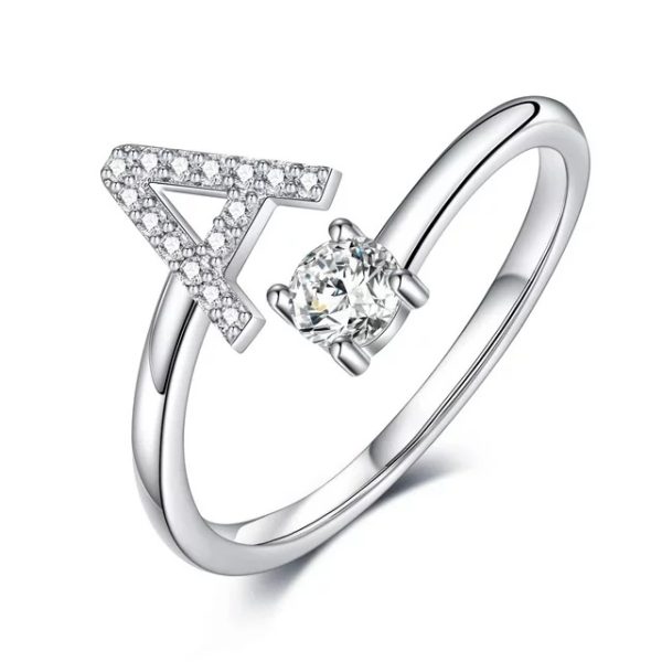 Silver Personalized Initial Letter Ring - Custom A-Z Design
