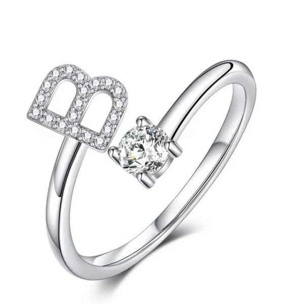 Silver Personalized Initial Letter Ring - Custom A-Z Design