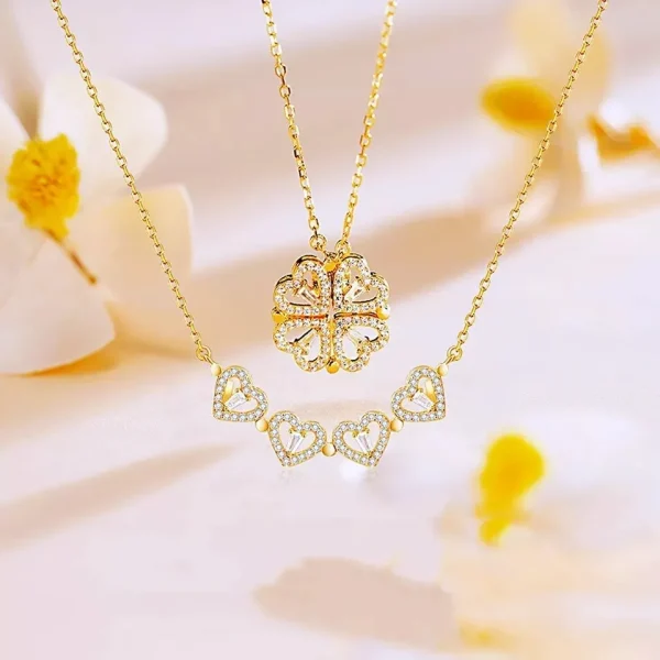 Enchanting 316L Stainless Steel Magnetic Heart-Shaped Clover Pendant Necklace featuring a beautifully designed heart-shaped clover pendant on a delicate chain, symbolizing love and good fortune.